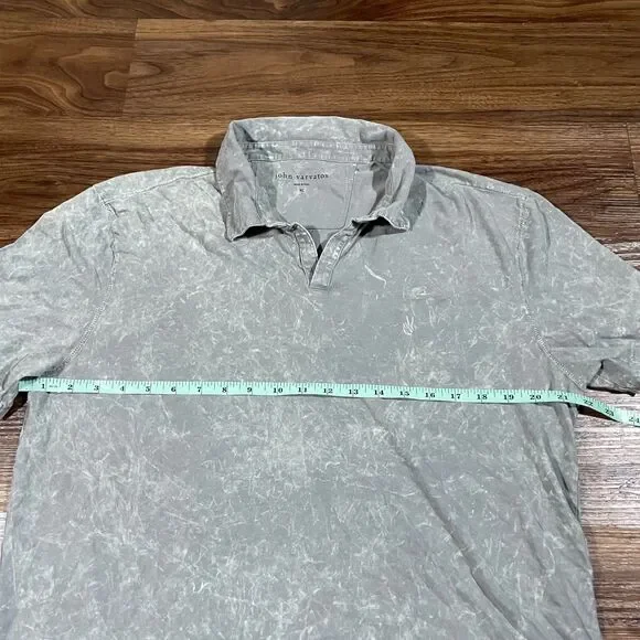 John Varvatos Bodhi Polo Shirt Mens XL Marble Wash Logo Open Placket Med Gray - Picture 3 of 8
